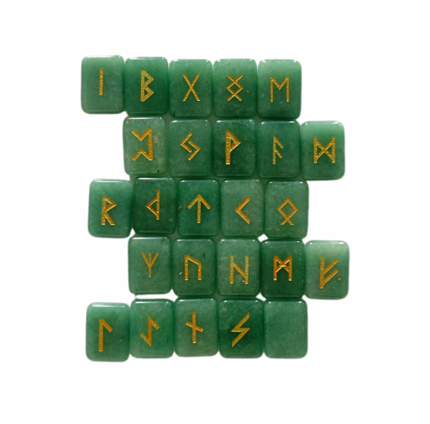 Green Aventurine Healing Crystal Engraved Rune Stones
