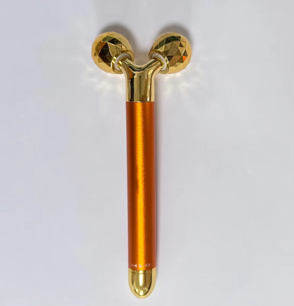 Y shaped gold color zinc alloy skin care tools Electric Facial Lifting Stick 3D Golden Beauty Roller For Face Slimming