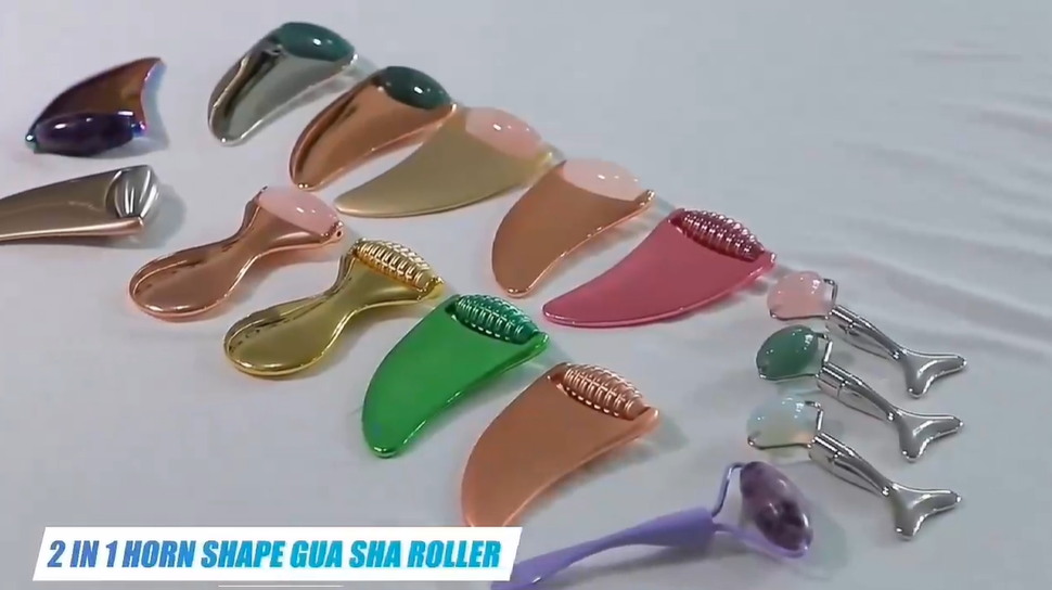 2-in-1 Rose Quartz Jade Ice Roller Massage Gua Sha