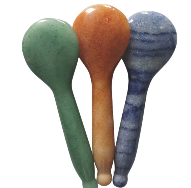 natural aventurine Acupressure massage jade Polished Stone Gua Sha Spoon for Skincare and body care