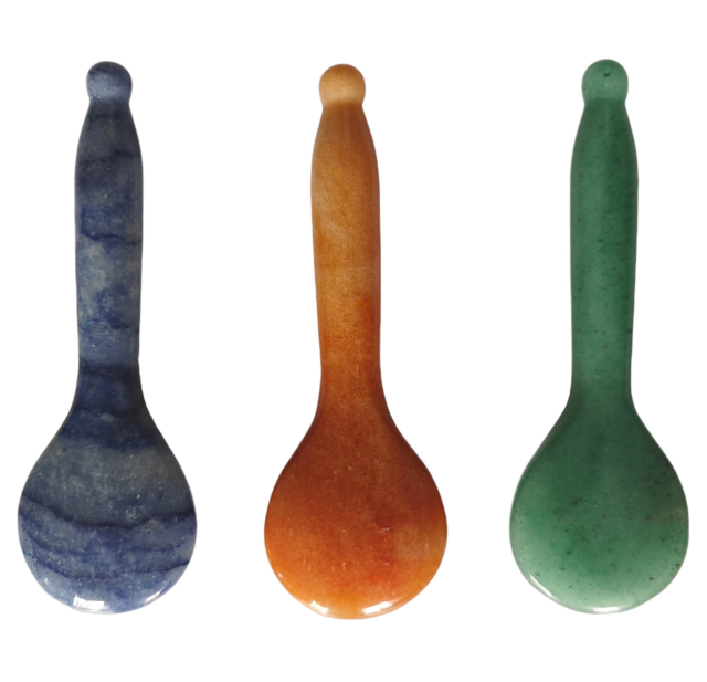 natural aventurine Acupressure massage jade Polished Stone Gua Sha Spoon for Skincare and body care