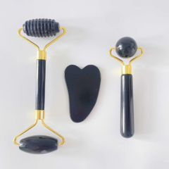 black obsidian stone wrinkle removal face up skin care kit gua sha roller set for face