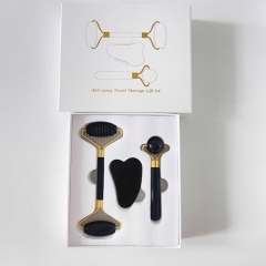 black obsidian stone wrinkle removal face up skin care kit gua sha roller set for face