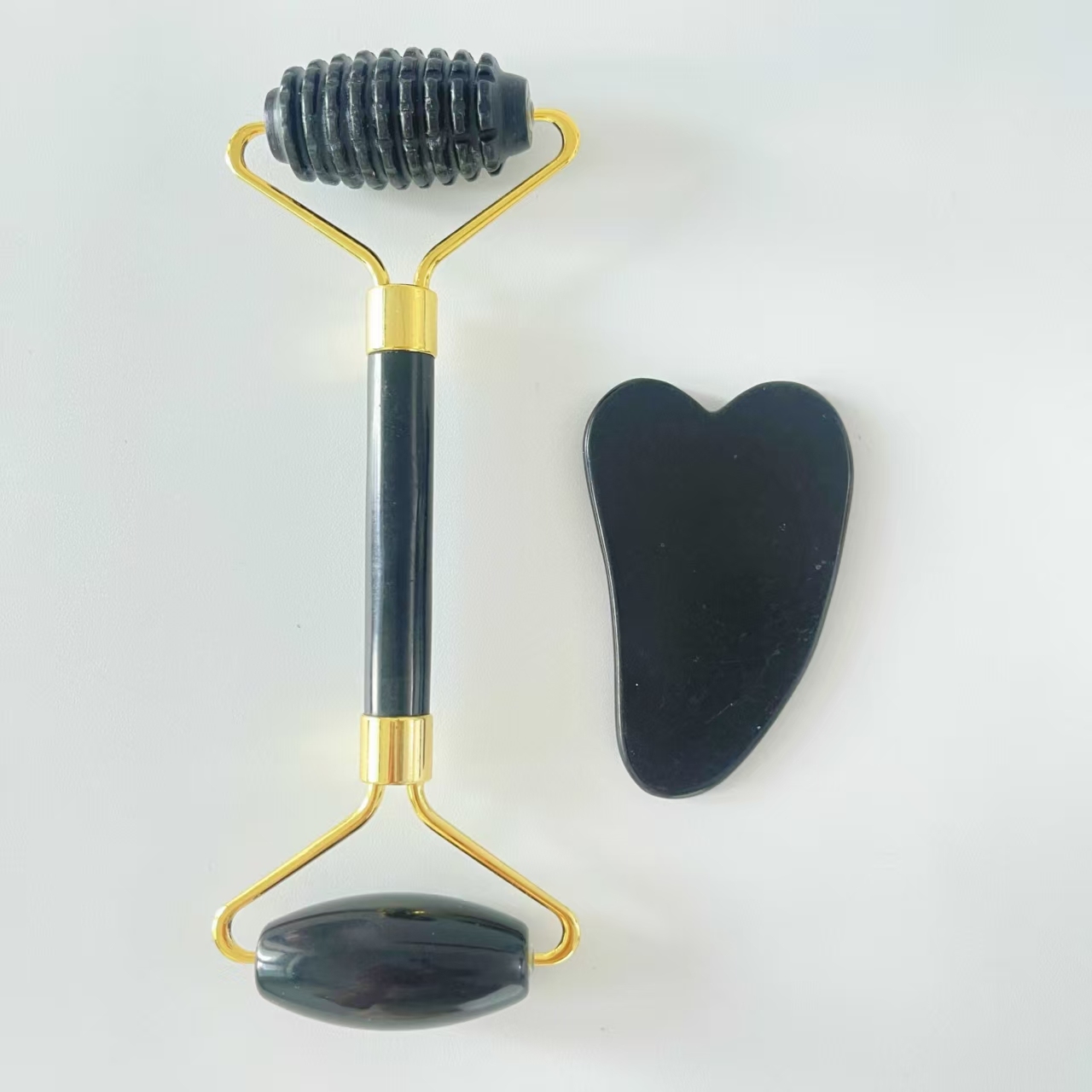 black obsidian stone wrinkle removal face up skin care kit gua sha roller set for face