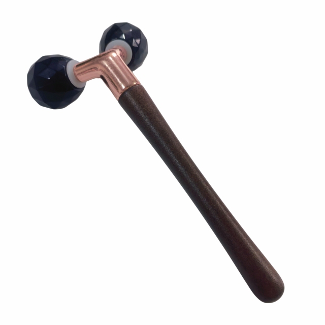 Y shaped double ball black obsidian cooling gemstone Faceted Cut face rolling massager