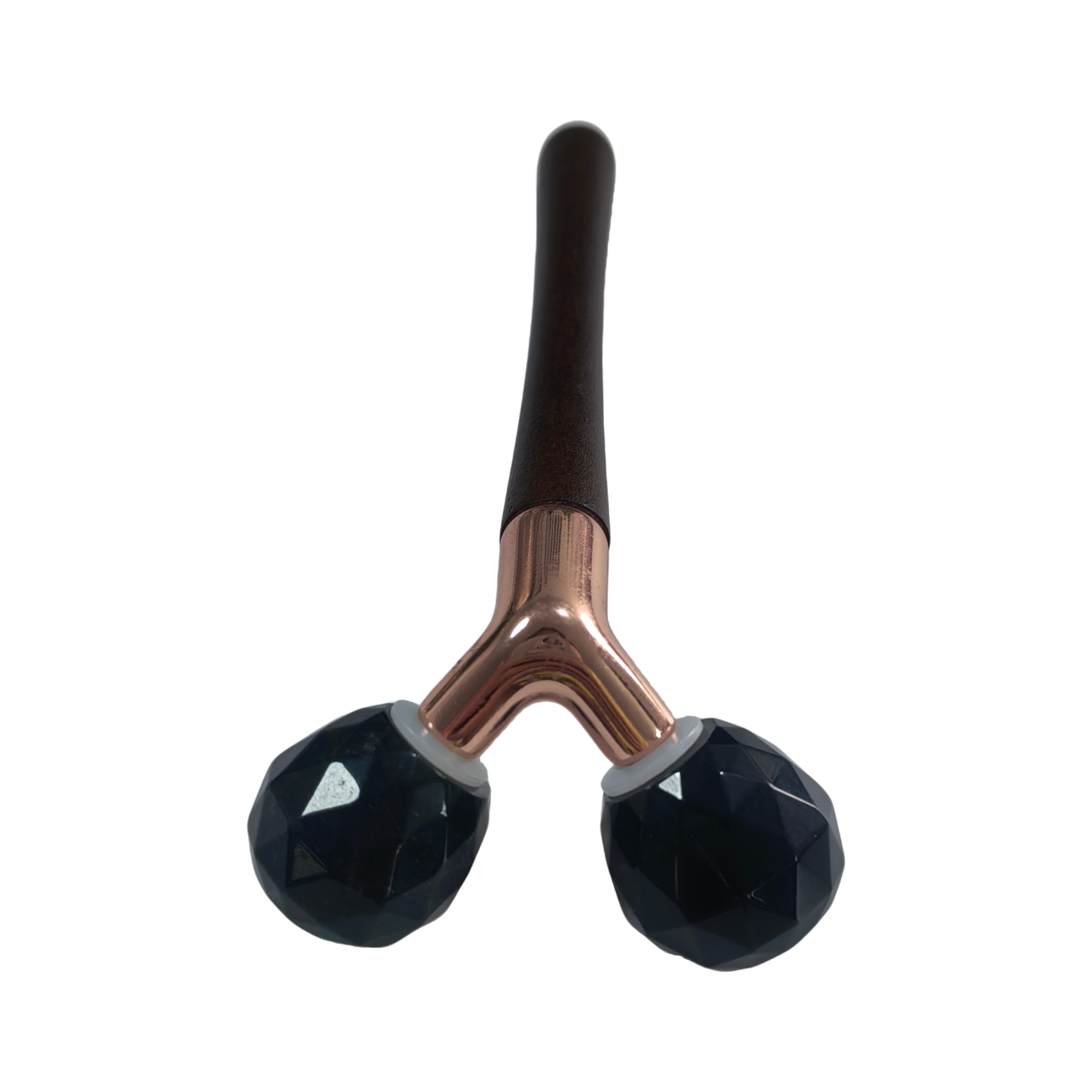 Y shaped double ball black obsidian cooling gemstone Faceted Cut face rolling massager
