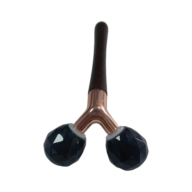Y shaped double ball black obsidian cooling gemstone Faceted Cut face rolling massager