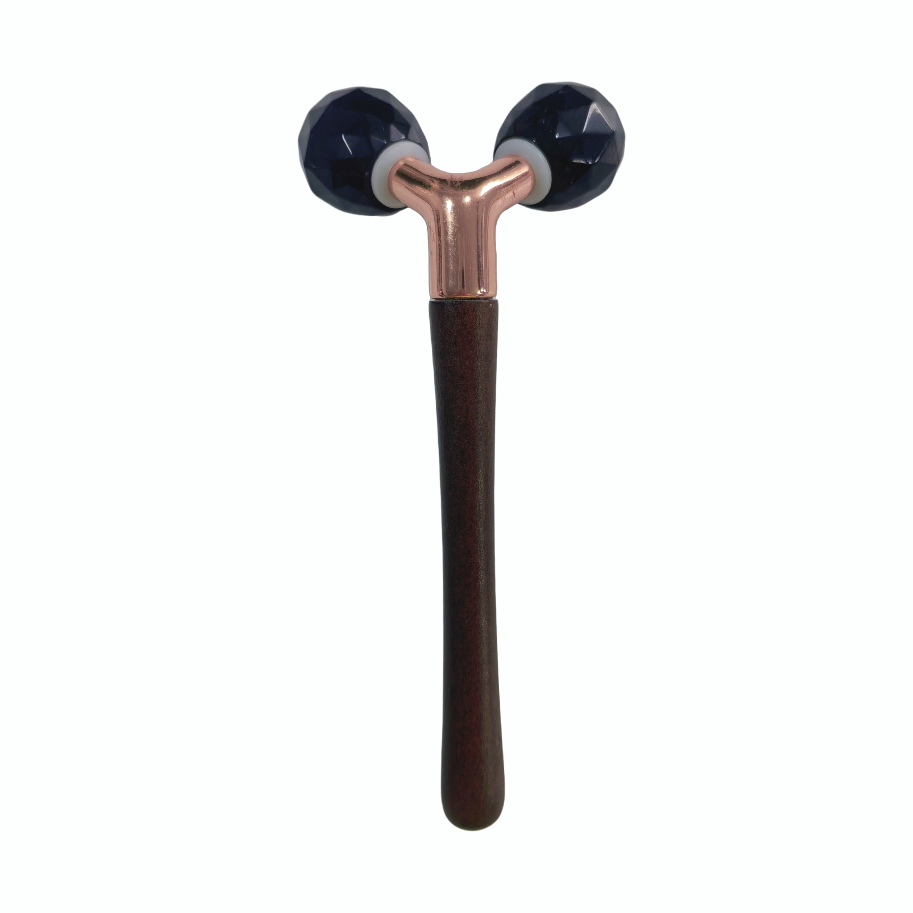 Y shaped double ball black obsidian cooling gemstone Faceted Cut face rolling massager