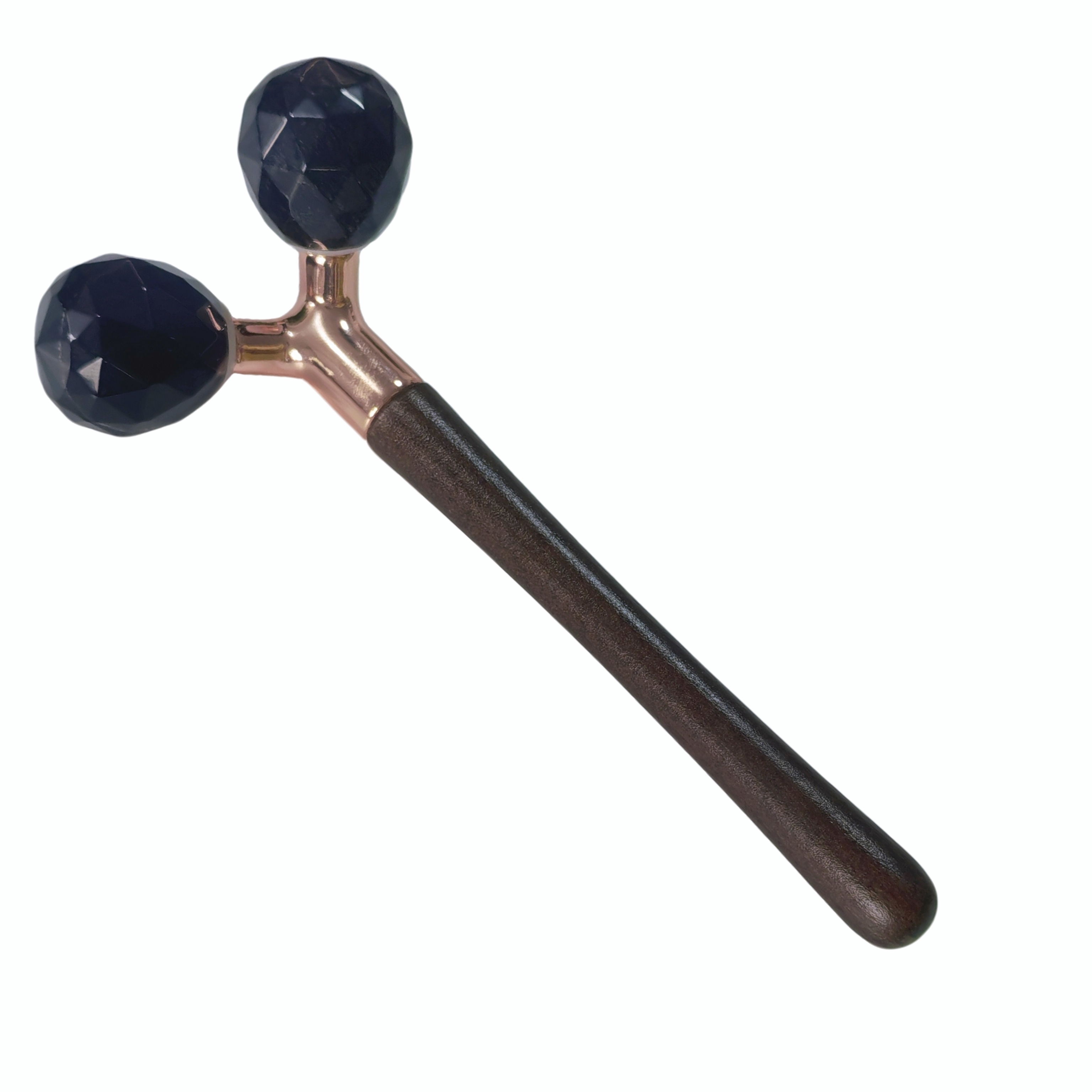 Y shaped double ball black obsidian cooling gemstone Faceted Cut face rolling massager
