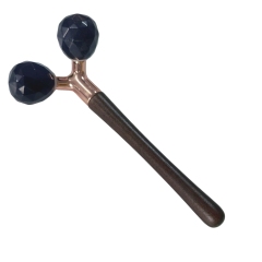 Y shaped double ball black obsidian cooling gemstone Faceted Cut face rolling massager
