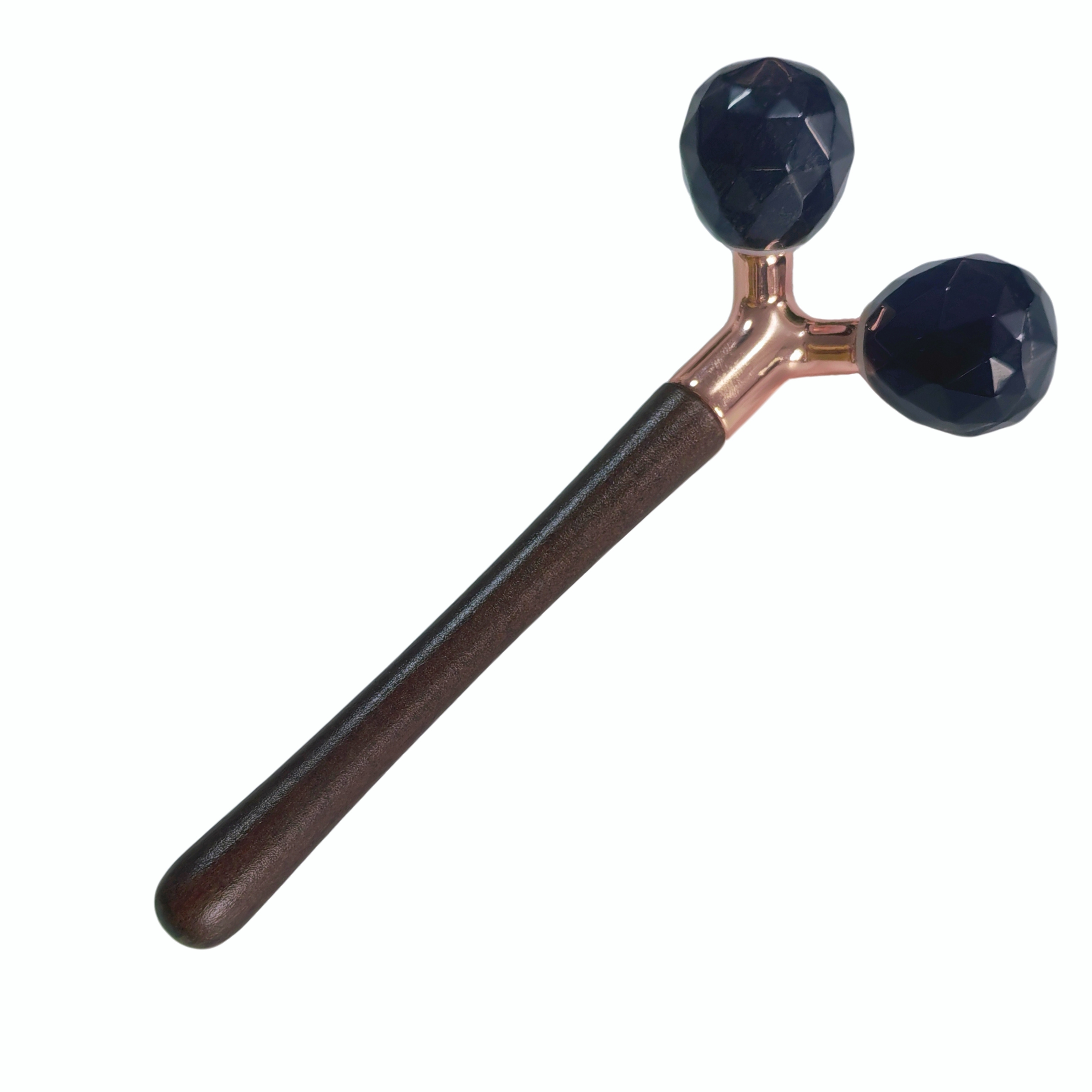 Y shaped double ball black obsidian cooling gemstone Faceted Cut face rolling massager