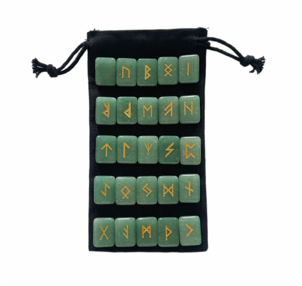 Green Aventurine Healing Crystal Engraved Rune Stones