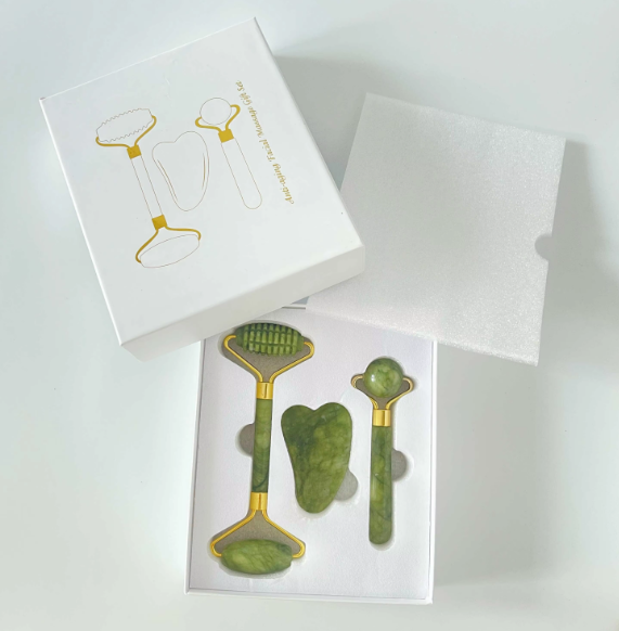 face lifting green xiuyan jade beauty tools ice roller gua sha tool with box