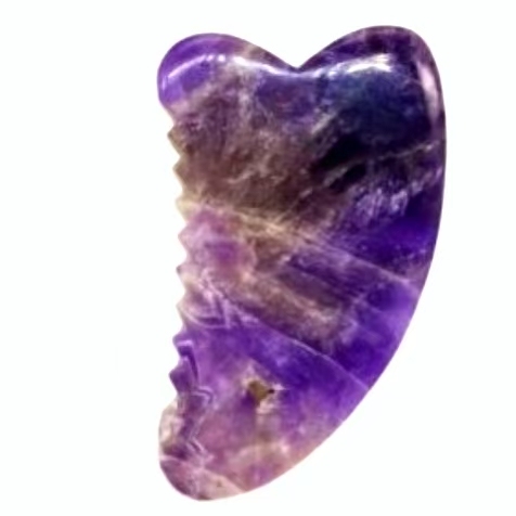 heart shaped with teeth purple color spa use ice cool cold amethyst stone massager body guasha