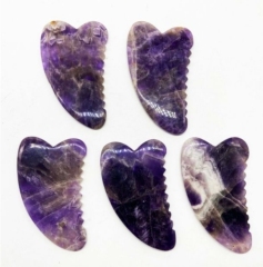 heart shaped with teeth purple color spa use ice cool cold amethyst stone massager body guasha