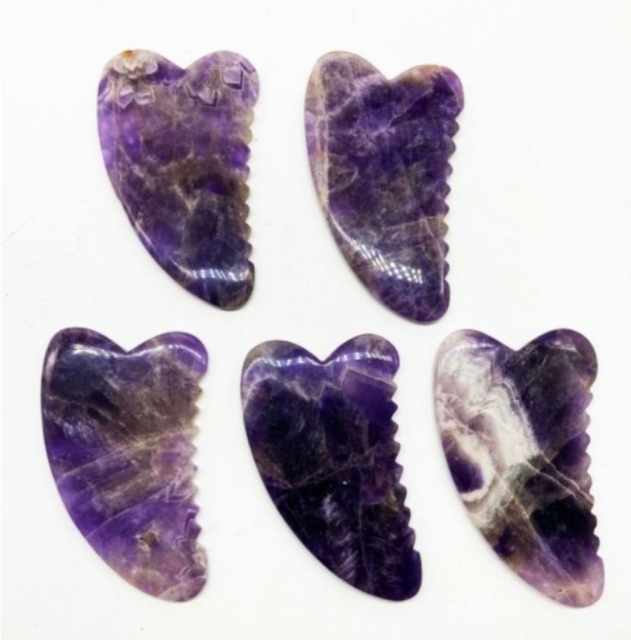 heart shaped with teeth purple color spa use ice cool cold amethyst stone massager body guasha