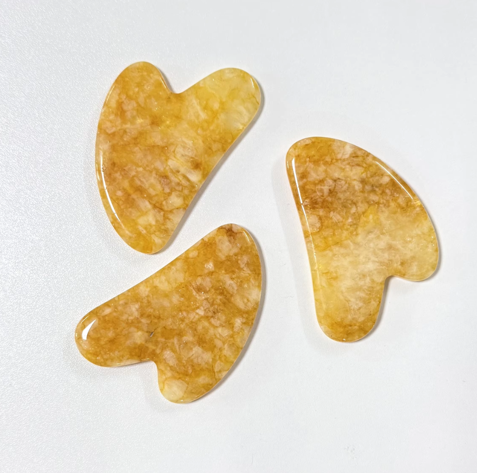 anti-aging face massager face lifting natural jade stone yellow rubber flower quartz gua sha