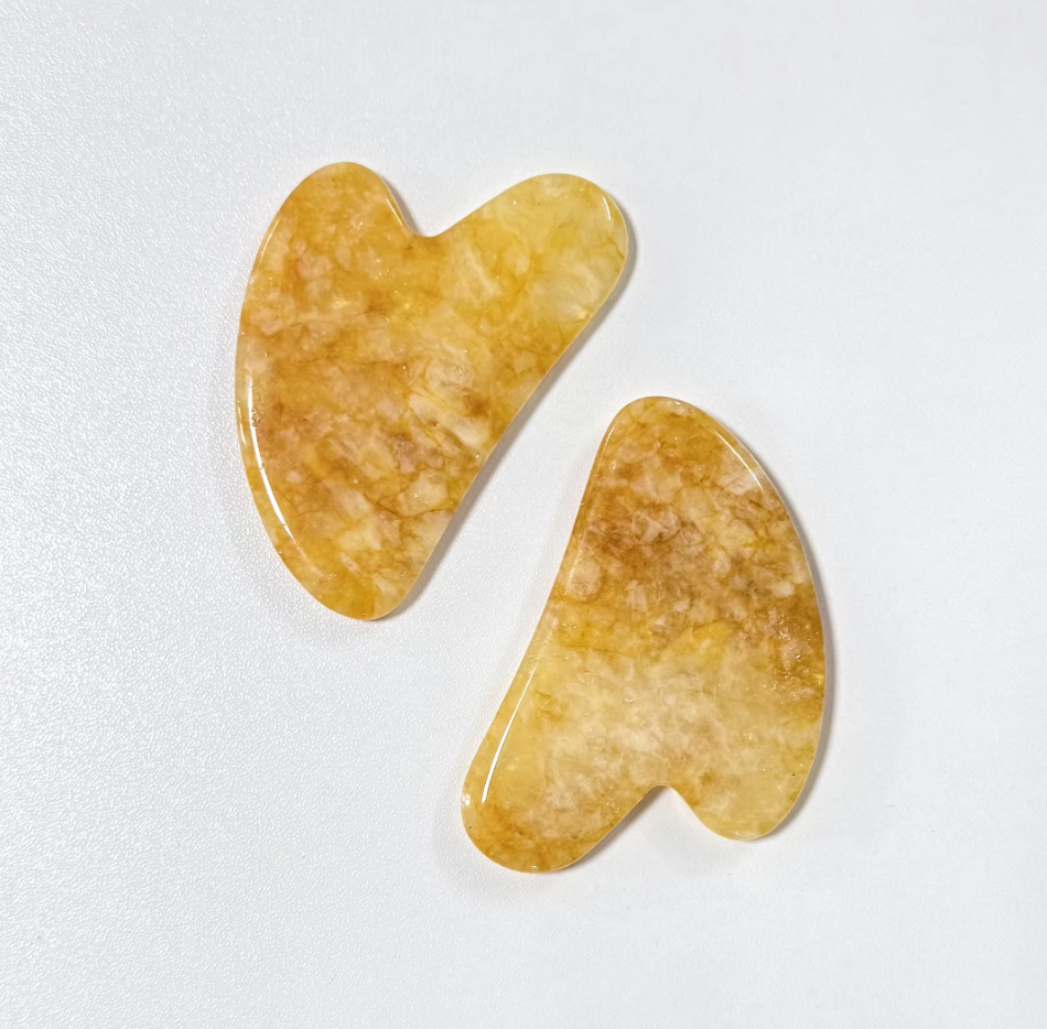 anti-aging face massager face lifting natural jade stone yellow rubber flower quartz gua sha