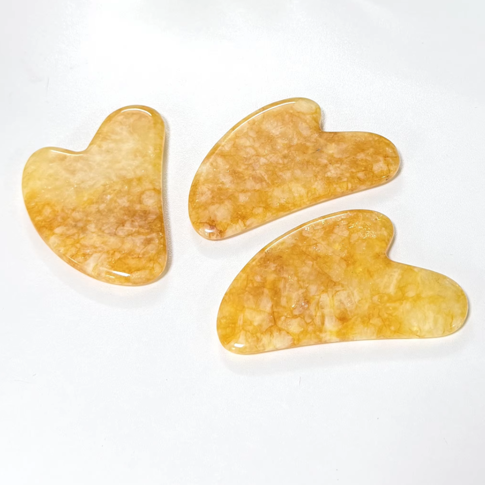 anti-aging face massager face lifting natural jade stone yellow rubber flower quartz gua sha