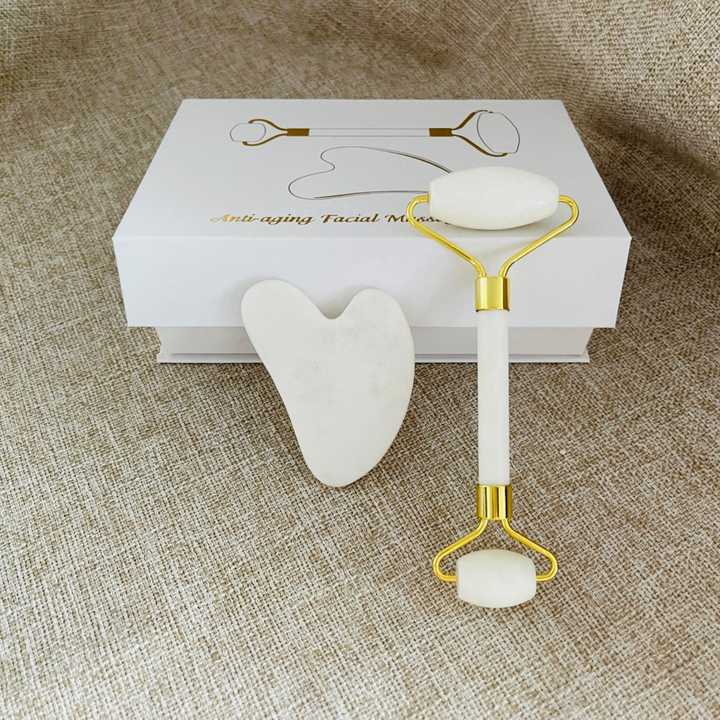 Chinese Huizhou factory Yingjia Craftwork manufacturer wholesale natural stone white xiuyan jade gua sha set in box