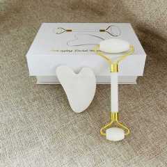 Chinese Huizhou factory Yingjia Craftwork manufacturer wholesale natural stone white xiuyan jade gua sha set in box