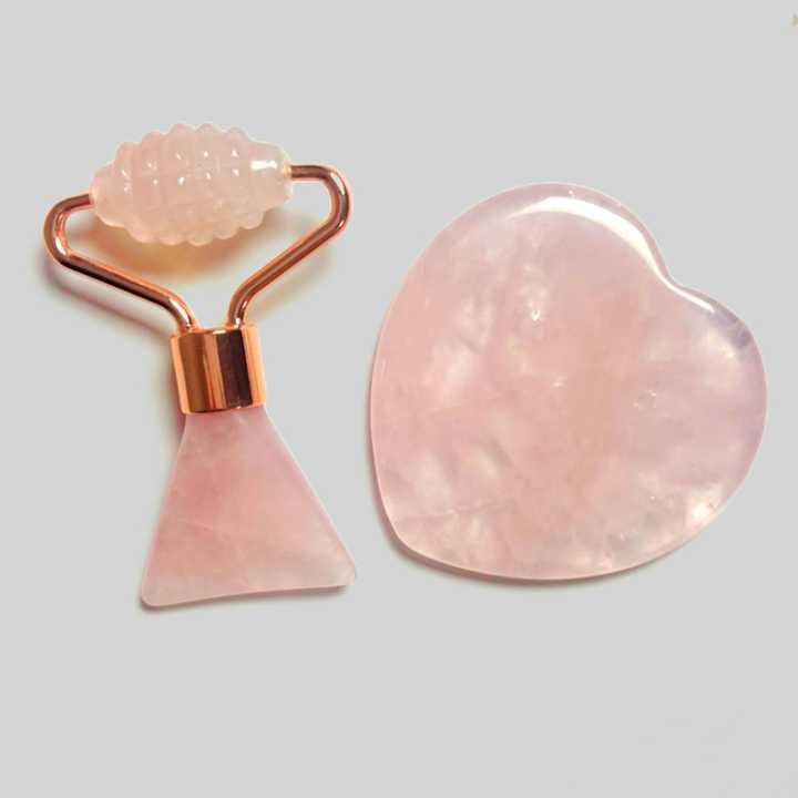 skin care tools promotional gift mini size rose quartz heart shaped gua sha and prickly jade roller