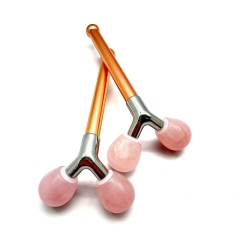 women use beauty tools natural stone rose quartz jade 360 degree rotation face lift massager 3d face roller