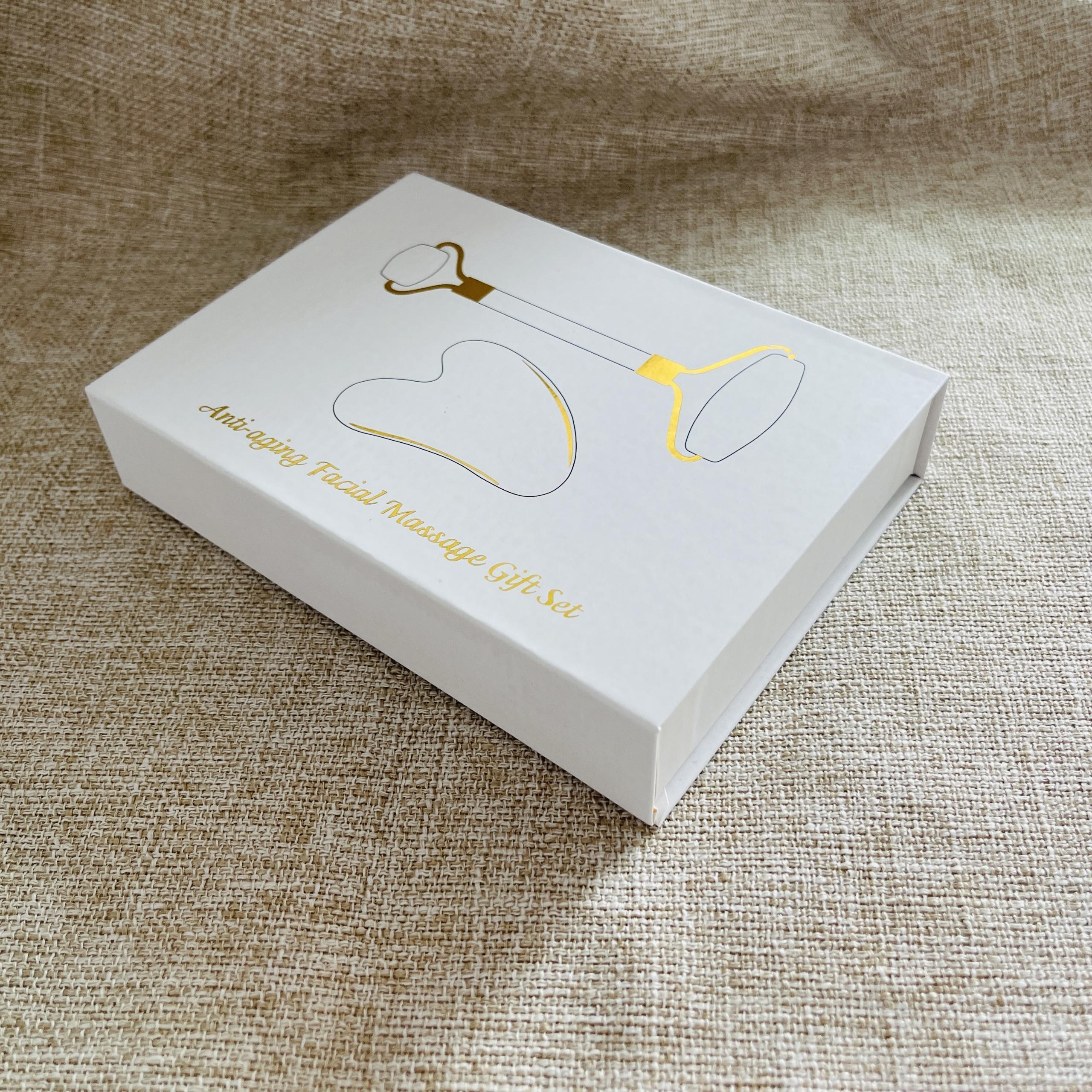 Chinese Huizhou factory Yingjia Craftwork manufacturer wholesale natural stone white xiuyan jade gua sha set in box