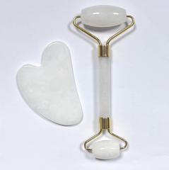 face up beauty products skin care tools white jade gua sha and face roller massager set
