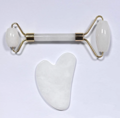 face up beauty products skin care tools white jade gua sha and face roller massager set