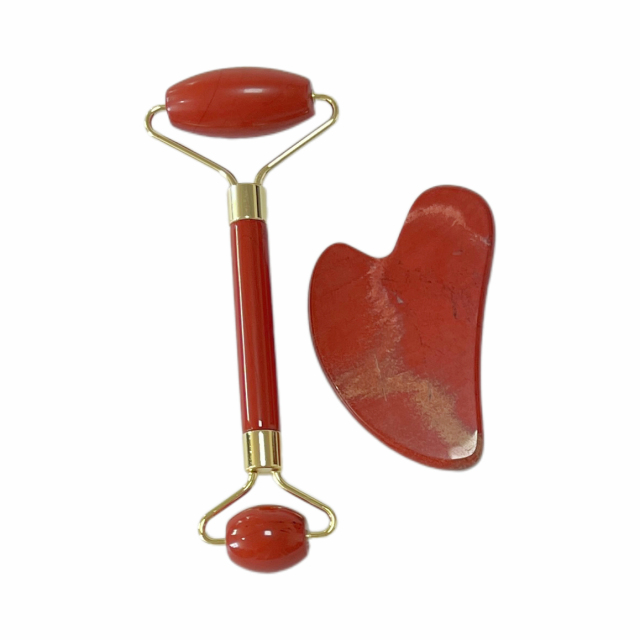 esthetician use skin care beauty tools face care set natural red jasper roller gua sha jade scraping massage tool