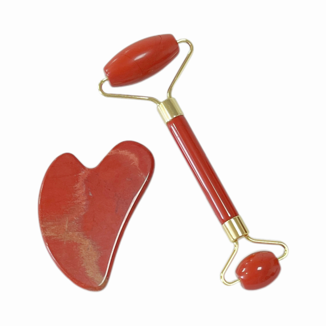 esthetician use skin care beauty tools face care set natural red jasper roller gua sha jade scraping massage tool