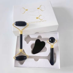 skin care  face massage stone black obsidian Threaded anti-aging jade roller