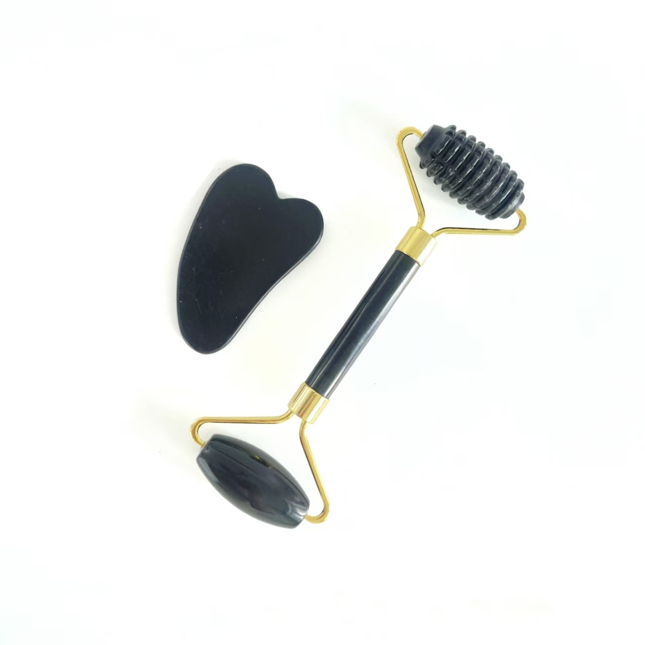 skin care  face massage stone black obsidian Threaded anti-aging jade roller