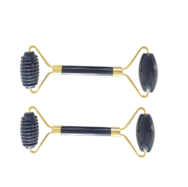 skin care  face massage stone black obsidian Threaded anti-aging jade roller