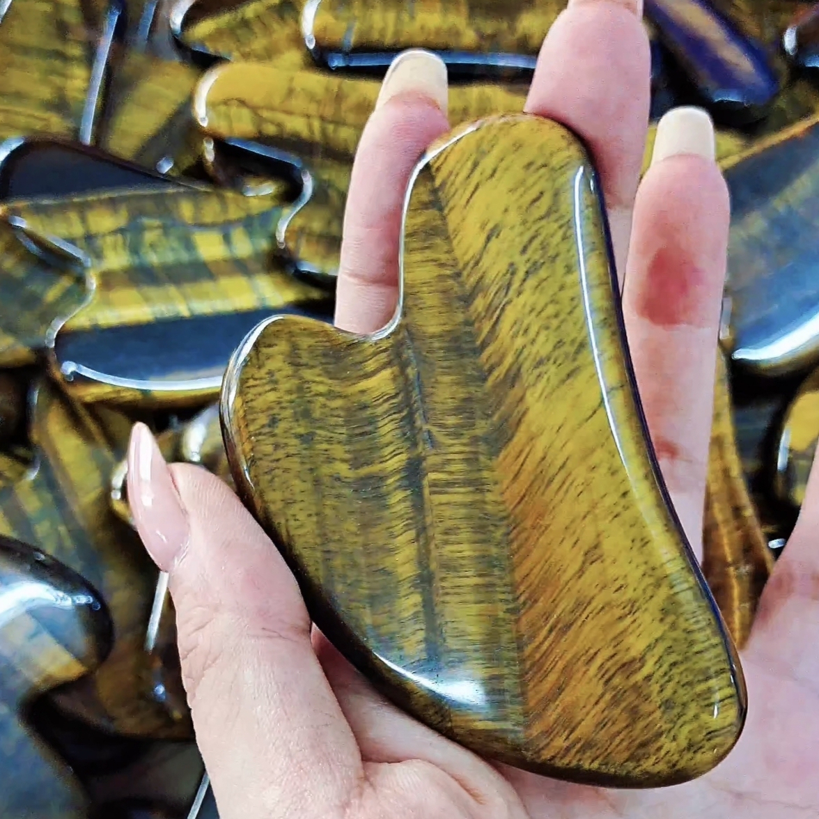 dark brown face massage products beauty tools natural gemstone tiger's eye jade gua sha