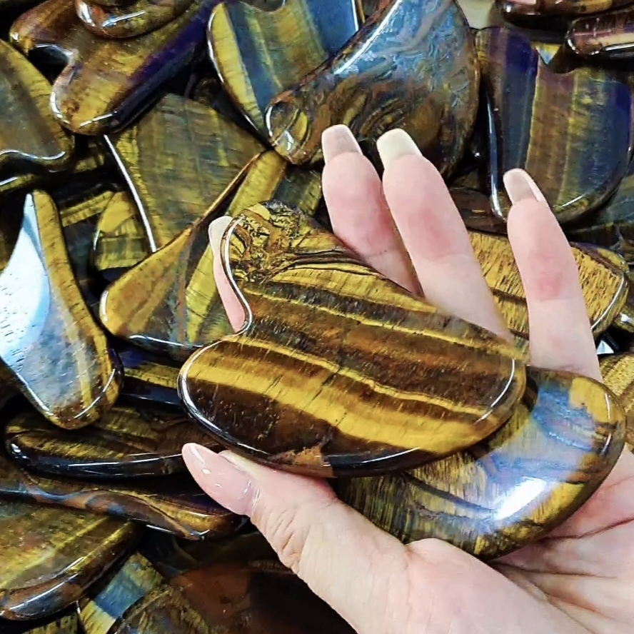 dark brown face massage products beauty tools natural gemstone tiger's eye jade gua sha
