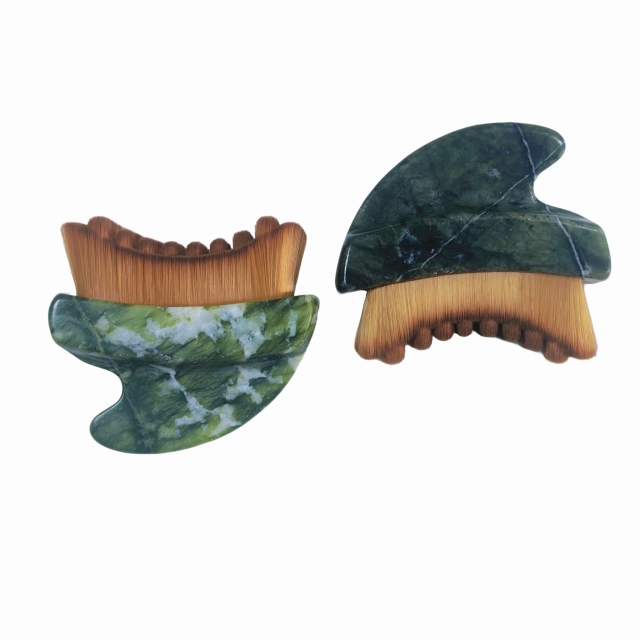 popular skin care tools green color xiuyan jade handle dry massage products lymphatic contour face brush
