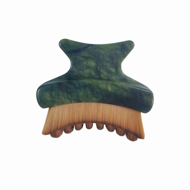 China Factory Wholesale Skin Care Beauty  Tools  Natural Xiuyan Jade Handle lymphatic contour Face Brush Massager for Jawline & Chin Sculpting