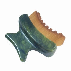 China Factory Wholesale Skin Care Beauty  Tools  Natural Xiuyan Jade Handle lymphatic contour Face Brush Massager for Jawline & Chin Sculpting
