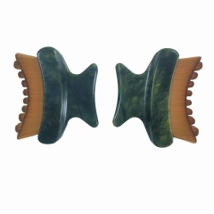China Factory Wholesale Skin Care Beauty  Tools  Natural Xiuyan Jade Handle lymphatic contour Face Brush Massager for Jawline & Chin Sculpting