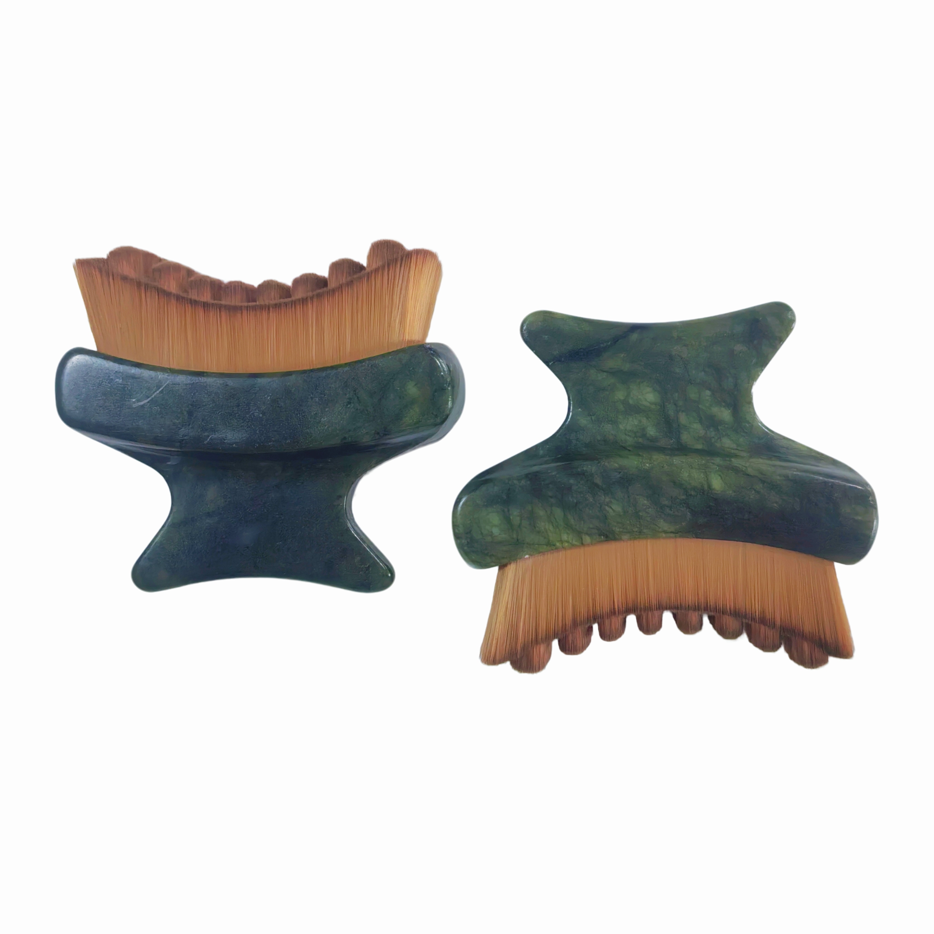 China Factory Wholesale Skin Care Beauty  Tools  Natural Xiuyan Jade Handle lymphatic contour Face Brush Massager for Jawline & Chin Sculpting