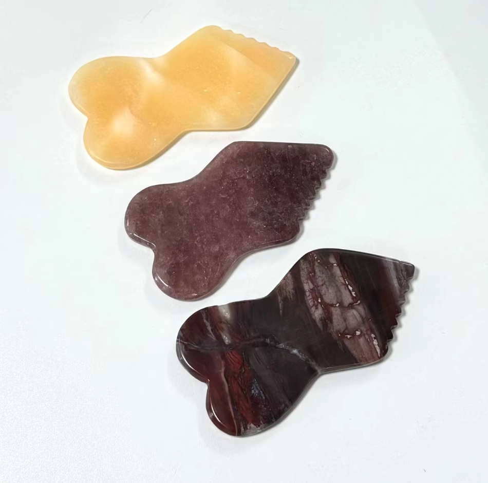 China factory wholesale  lymphatic drainage 100% Natural Authentic Gemstone Bone Shape Serrated Gua Sha Stone Body Massage Scraping Board