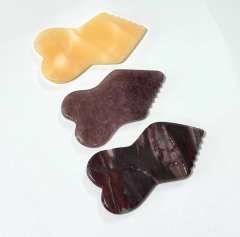 China factory wholesale  lymphatic drainage 100% Natural Authentic Gemstone Bone Shape Serrated Gua Sha Stone Body Massage Scraping Board