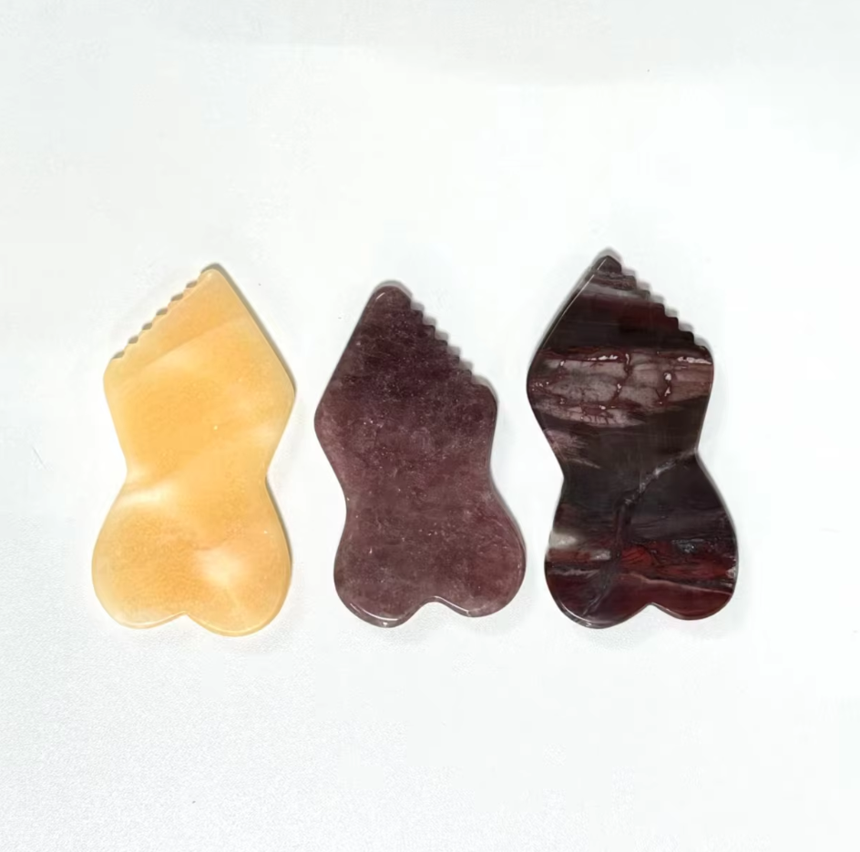 China factory wholesale  lymphatic drainage 100% Natural Authentic Gemstone Bone Shape Serrated Gua Sha Stone Body Massage Scraping Board