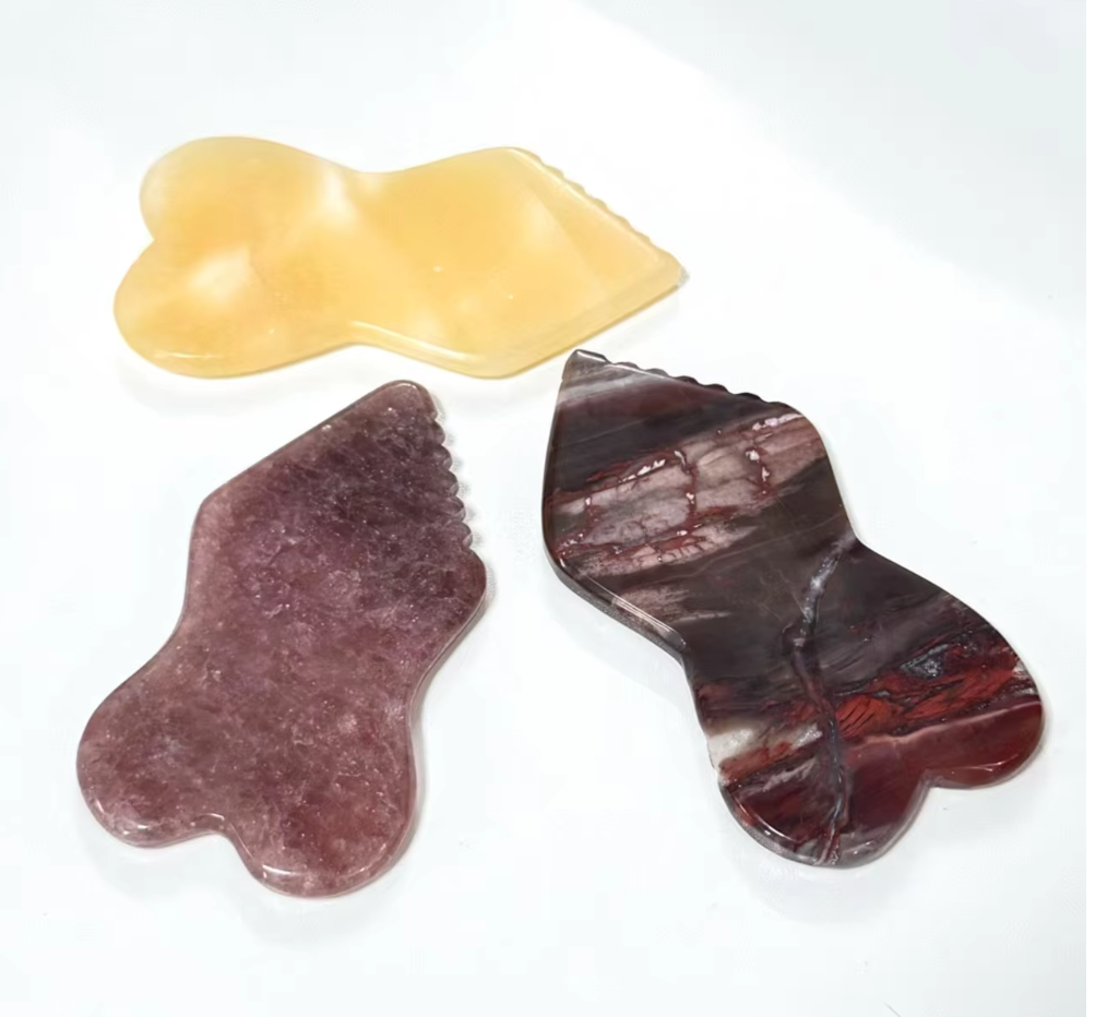 China factory wholesale  lymphatic drainage 100% Natural Authentic Gemstone Bone Shape Serrated Gua Sha Stone Body Massage Scraping Board