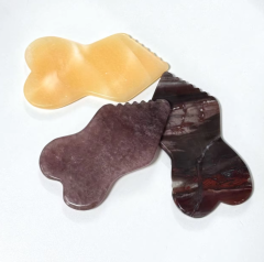 China factory wholesale  lymphatic drainage 100% Natural Authentic Gemstone Bone Shape Serrated Gua Sha Stone Body Massage Scraping Board