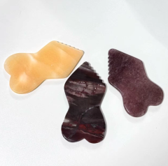 China factory wholesale  lymphatic drainage 100% Natural Authentic Gemstone Bone Shape Serrated Gua Sha Stone Body Massage Scraping Board