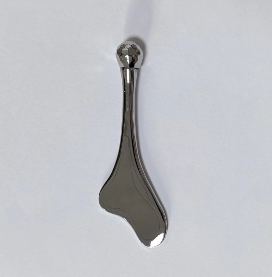 wholesale cosmetic skin care tools silver color metal gua sha massage products face cream spoon with roller massager