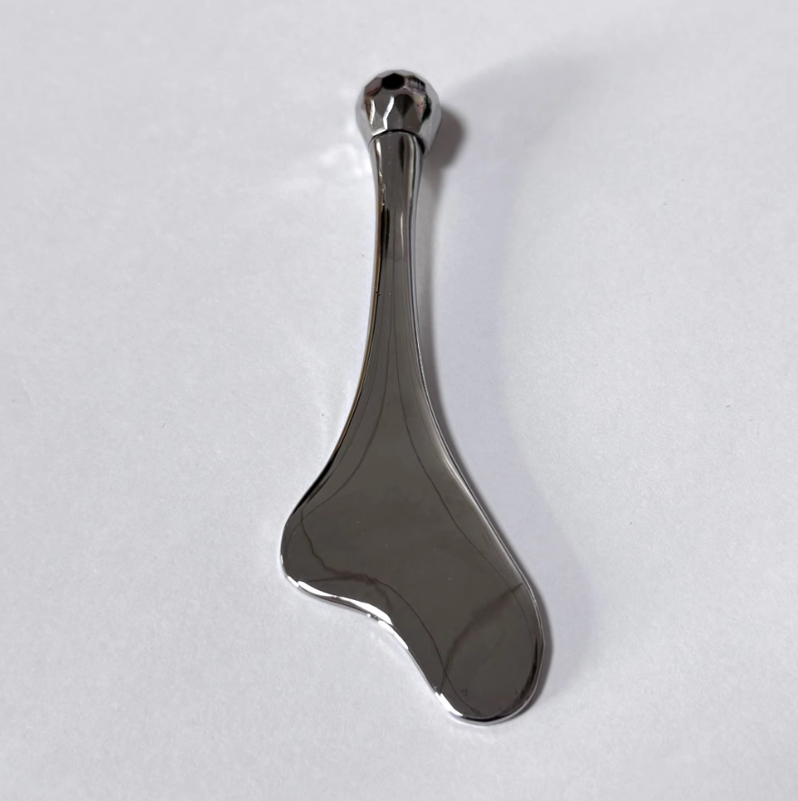 wholesale cosmetic skin care tools silver color metal gua sha massage products face cream spoon with roller massager